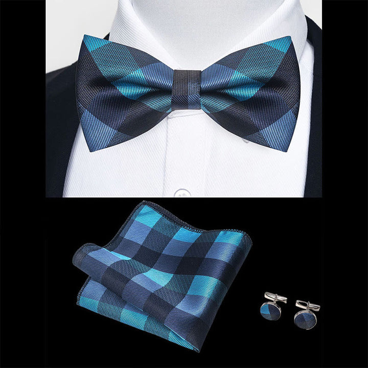 Ensemble 3 pièces pour homme : nœud papillon en tissu texturé, boutons de manchette et pochette - image 89