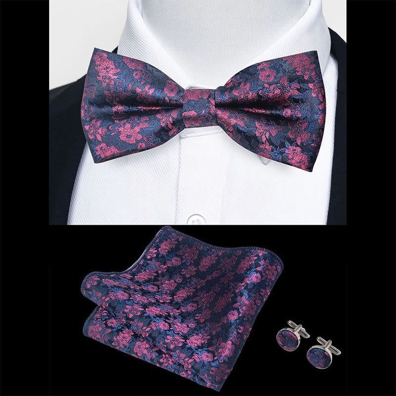 Ensemble 3 pièces pour homme : nœud papillon en tissu texturé, boutons de manchette et pochette - image 93