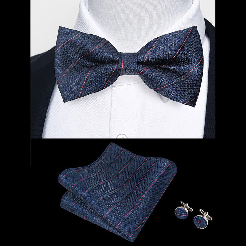Ensemble 3 pièces pour homme : nœud papillon en tissu texturé, boutons de manchette et pochette - image 9