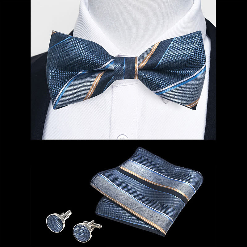 Ensemble 3 pièces pour homme : nœud papillon en tissu texturé, boutons de manchette et pochette - image 101