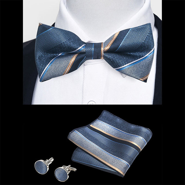 Ensemble 3 pièces pour homme : nœud papillon en tissu texturé, boutons de manchette et pochette - image 101