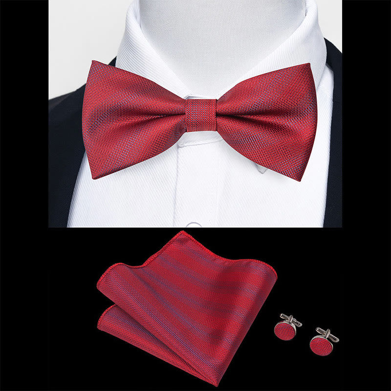 Ensemble 3 pièces pour homme : nœud papillon en tissu texturé, boutons de manchette et pochette - image 39