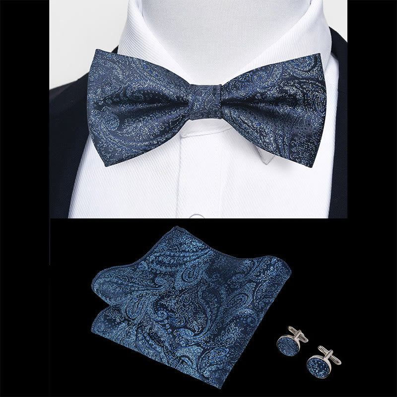 Ensemble 3 pièces pour homme : nœud papillon en tissu texturé, boutons de manchette et pochette - image 13