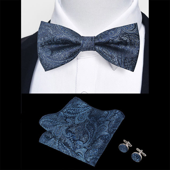 Ensemble 3 pièces pour homme : nœud papillon en tissu texturé, boutons de manchette et pochette - image 13