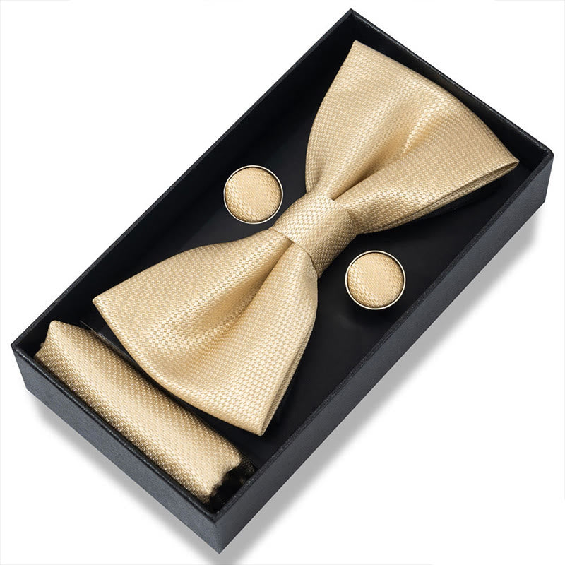 Ensemble 3 pièces pour homme : nœud papillon en tissu texturé, boutons de manchette et pochette - Style n° 25 - image 48