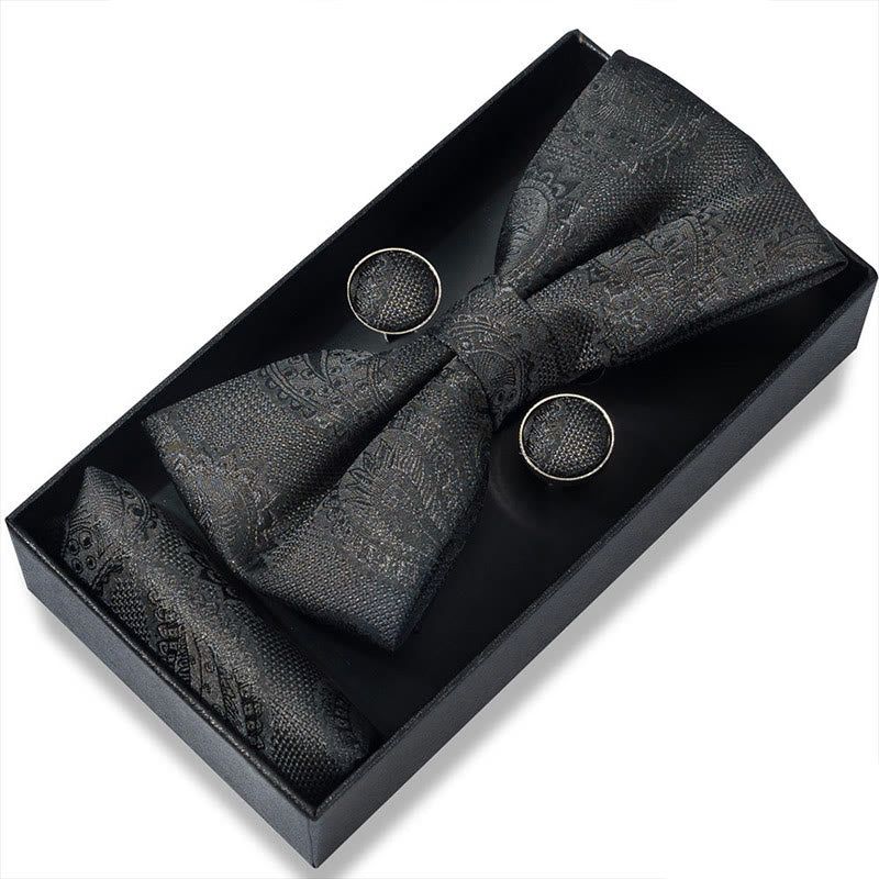 Ensemble 3 pièces pour homme : nœud papillon en tissu texturé, boutons de manchette et pochette - Style n° 2 - image 2