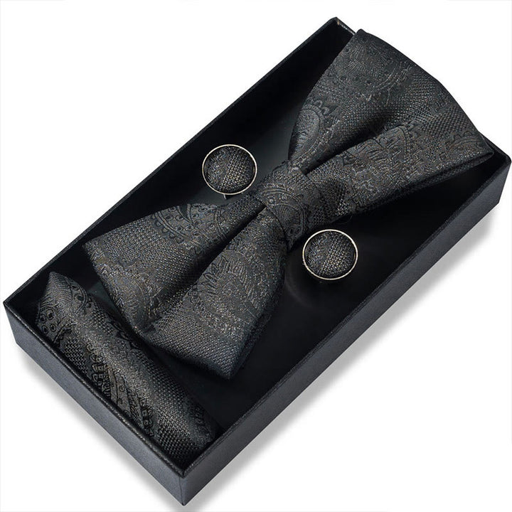 Ensemble 3 pièces pour homme : nœud papillon en tissu texturé, boutons de manchette et pochette - Style n° 2 - image 2