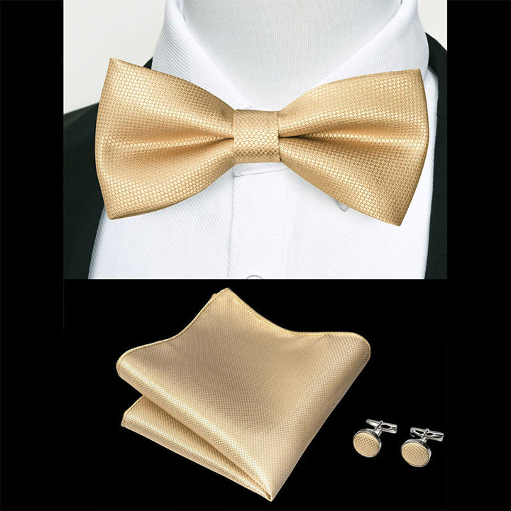 Ensemble 3 pièces pour homme : nœud papillon en tissu texturé, boutons de manchette et pochette - image 49