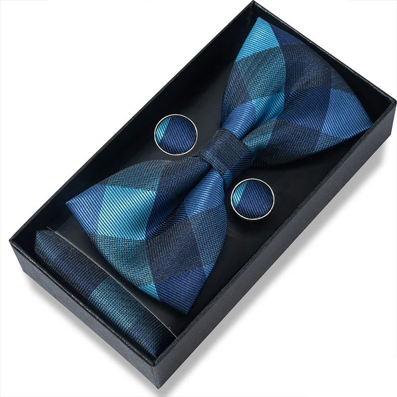 Ensemble 3 pièces pour homme : nœud papillon en tissu texturé, boutons de manchette et pochette - Style n° 45 - image 88