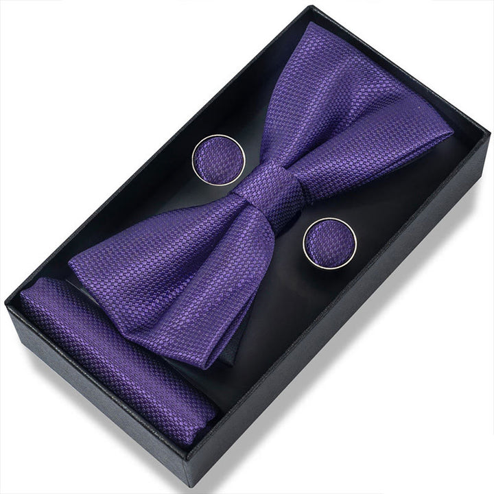 Ensemble 3 pièces pour homme : nœud papillon en tissu texturé, boutons de manchette et pochette - Style n° 48 - image 94