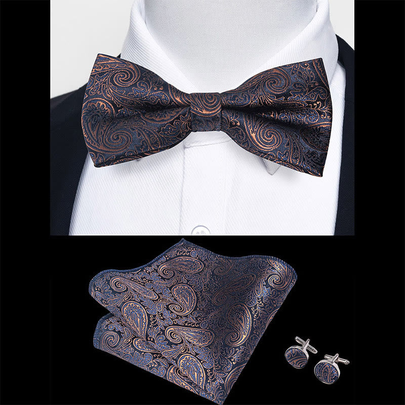 Ensemble 3 pièces pour homme : nœud papillon en tissu texturé, boutons de manchette et pochette - image 1