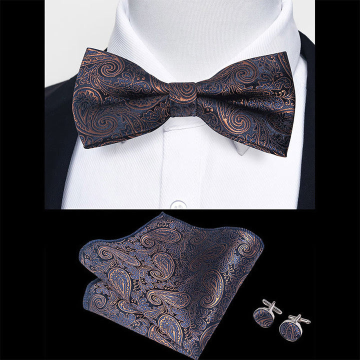 Ensemble 3 pièces pour homme : nœud papillon en tissu texturé, boutons de manchette et pochette - image 1