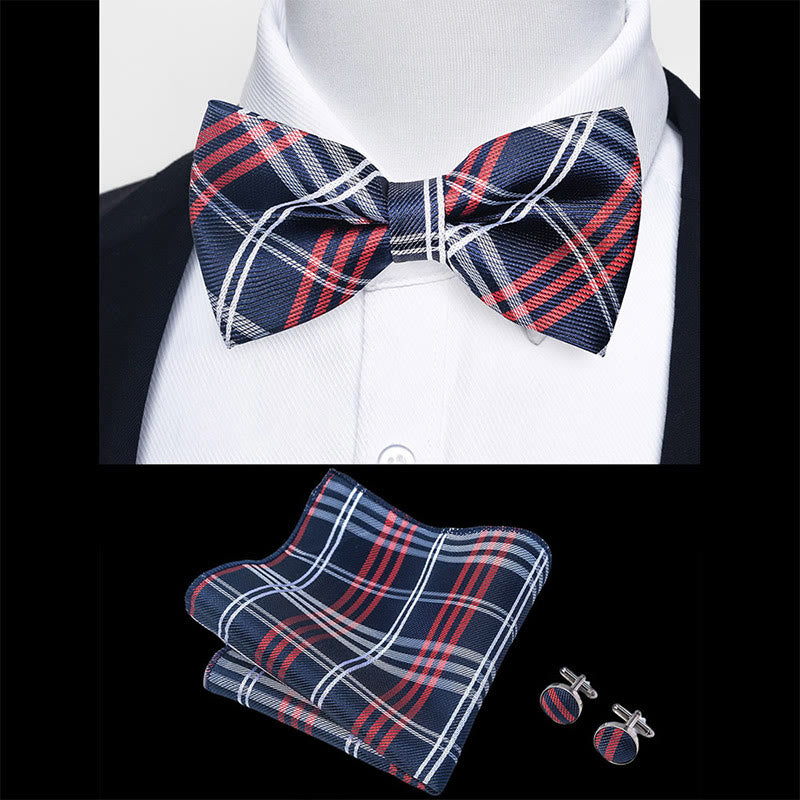 Ensemble 3 pièces pour homme : nœud papillon en tissu texturé, boutons de manchette et pochette - image 99