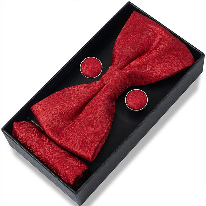 Ensemble 3 pièces pour homme : nœud papillon en tissu texturé, boutons de manchette et pochette - Style n° 19 - image 36