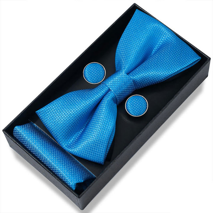 Ensemble 3 pièces pour homme : nœud papillon en tissu texturé, boutons de manchette et pochette - Style n° 41 - image 80
