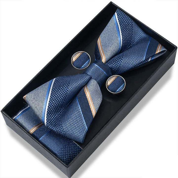 Ensemble 3 pièces pour homme : nœud papillon en tissu texturé, boutons de manchette et pochette - Style n° 51 - image 100