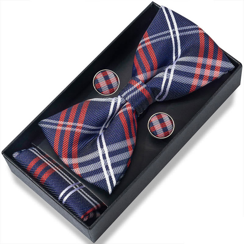 Ensemble 3 pièces pour homme : nœud papillon en tissu texturé, boutons de manchette et pochette - Style n° 50 - image 98