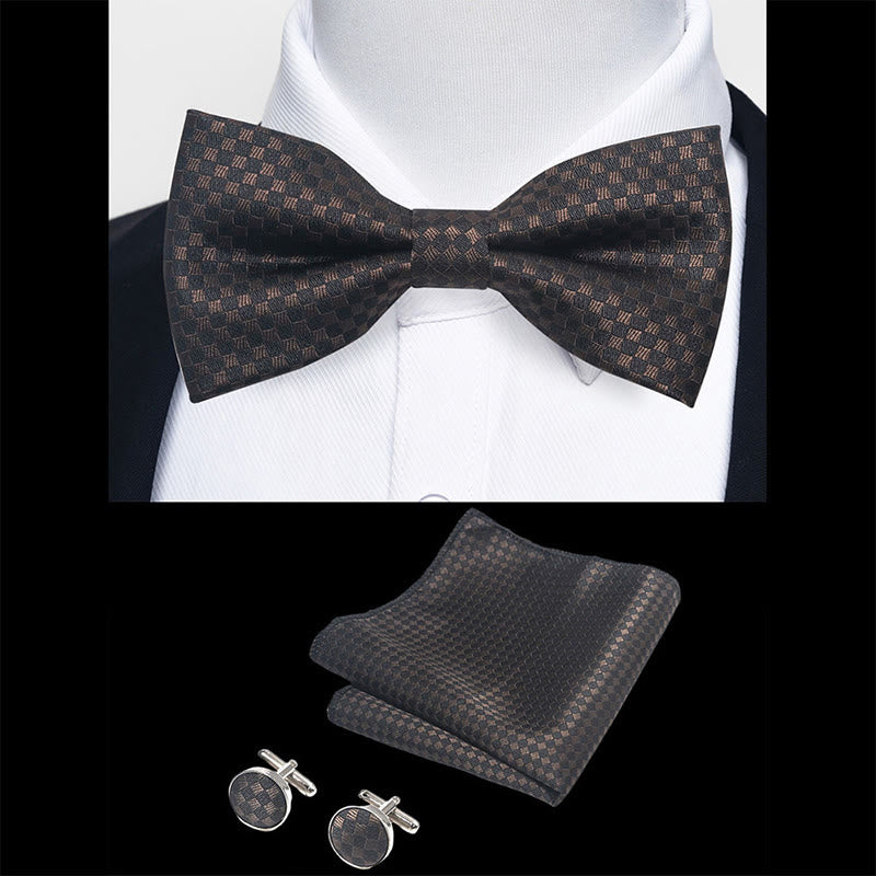 Ensemble 3 pièces pour homme : nœud papillon en tissu texturé, boutons de manchette et pochette - image 103