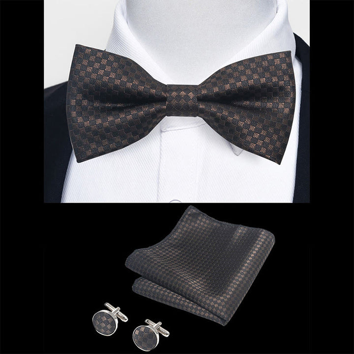 Ensemble 3 pièces pour homme : nœud papillon en tissu texturé, boutons de manchette et pochette - image 103
