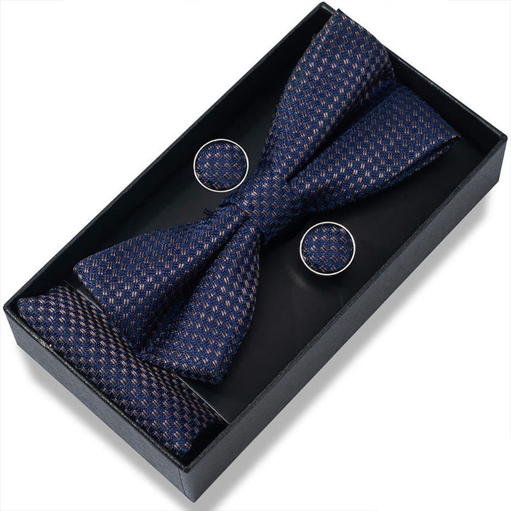 Ensemble 3 pièces pour homme : nœud papillon en tissu texturé, boutons de manchette et pochette - Style n° 4 - image 6