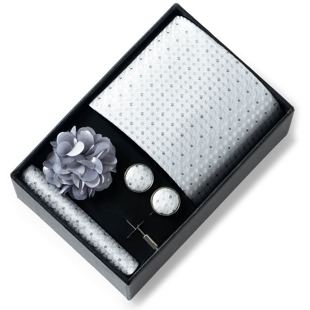 Ensemble de 4 pièces pour homme comprenant une cravate, une pochette, des boutons de manchette et une fleur de revers en tissu à motifs élégants. - Style n° 53 - image 52