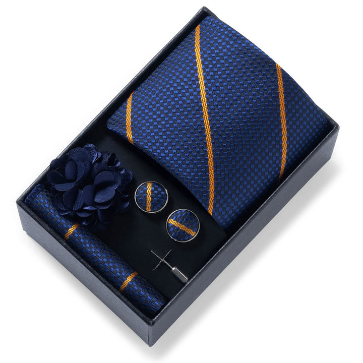 Ensemble de 4 pièces pour homme comprenant une cravate, une pochette, des boutons de manchette et une fleur de revers en tissu à motifs élégants. - Style n° 21 - image 20