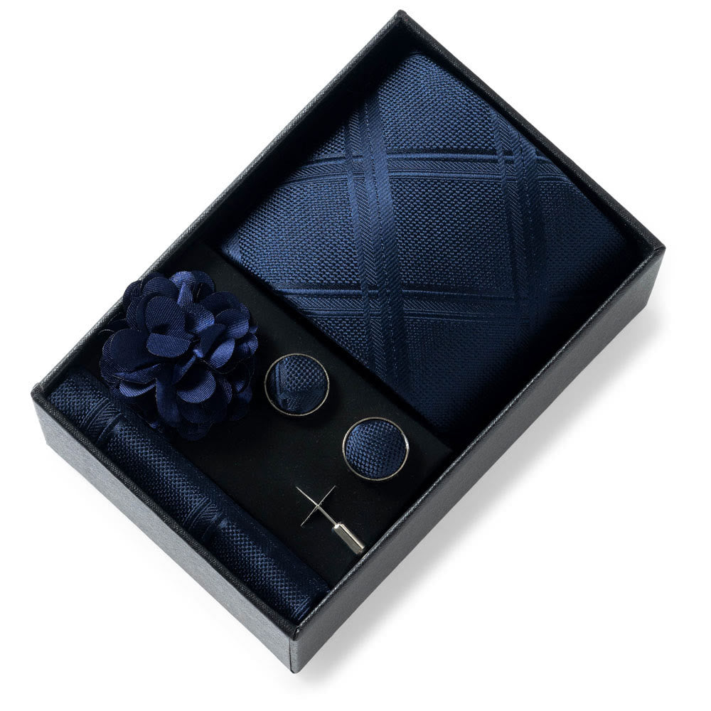 Ensemble de 4 pièces pour homme comprenant une cravate, une pochette, des boutons de manchette et une fleur de revers en tissu à motifs élégants. - Style n° 14 - image 13