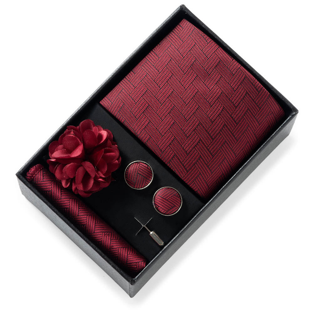 Ensemble de 4 pièces pour homme comprenant une cravate, une pochette, des boutons de manchette et une fleur de revers en tissu à motifs élégants. - Style n° 30 - image 29