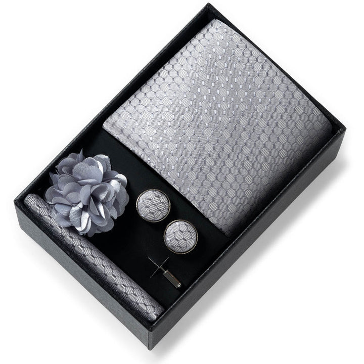 Ensemble de 4 pièces pour homme comprenant une cravate, une pochette, des boutons de manchette et une fleur de revers en tissu à motifs élégants. - Style n° 52 - image 51