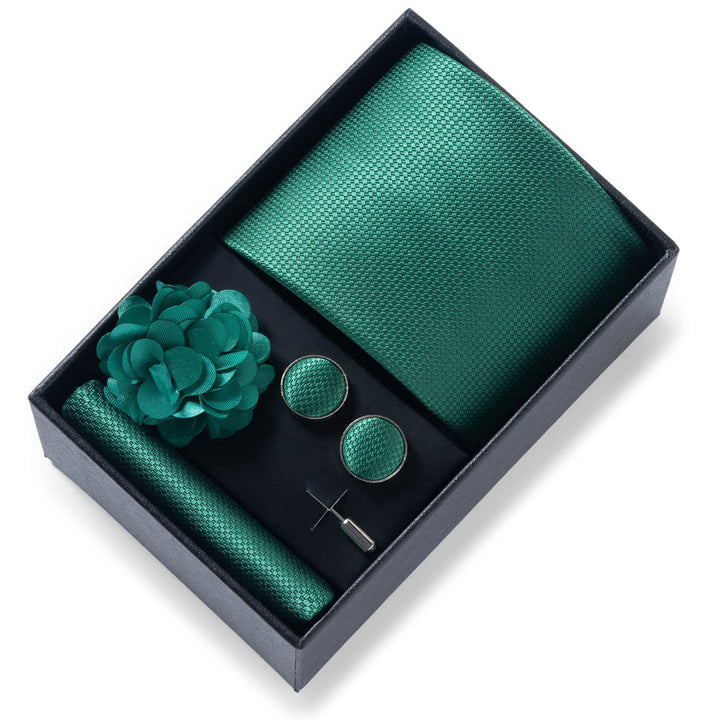 Ensemble de 4 pièces pour homme comprenant une cravate, une pochette, des boutons de manchette et une fleur de revers en tissu à motifs élégants. - Style n° 40 - image 39