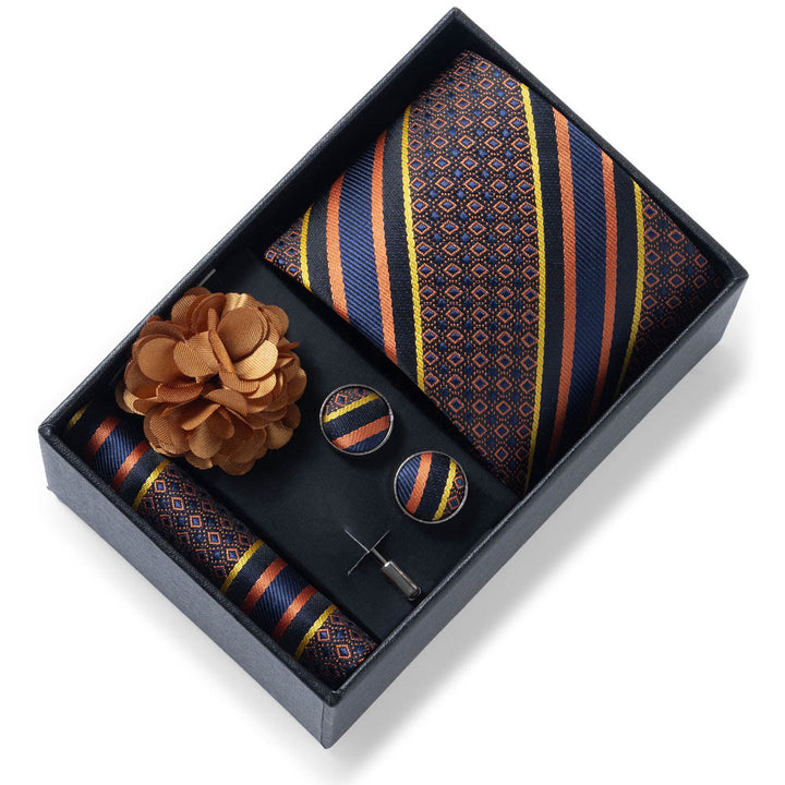 Ensemble de 4 pièces pour homme comprenant une cravate, une pochette, des boutons de manchette et une fleur de revers en tissu à motifs élégants. - Style n° 56 - image 55