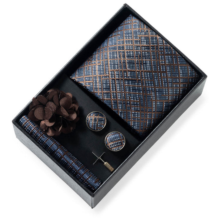 Ensemble de 4 pièces pour homme comprenant une cravate, une pochette, des boutons de manchette et une fleur de revers en tissu à motifs élégants. - Style n° 3 - image 2