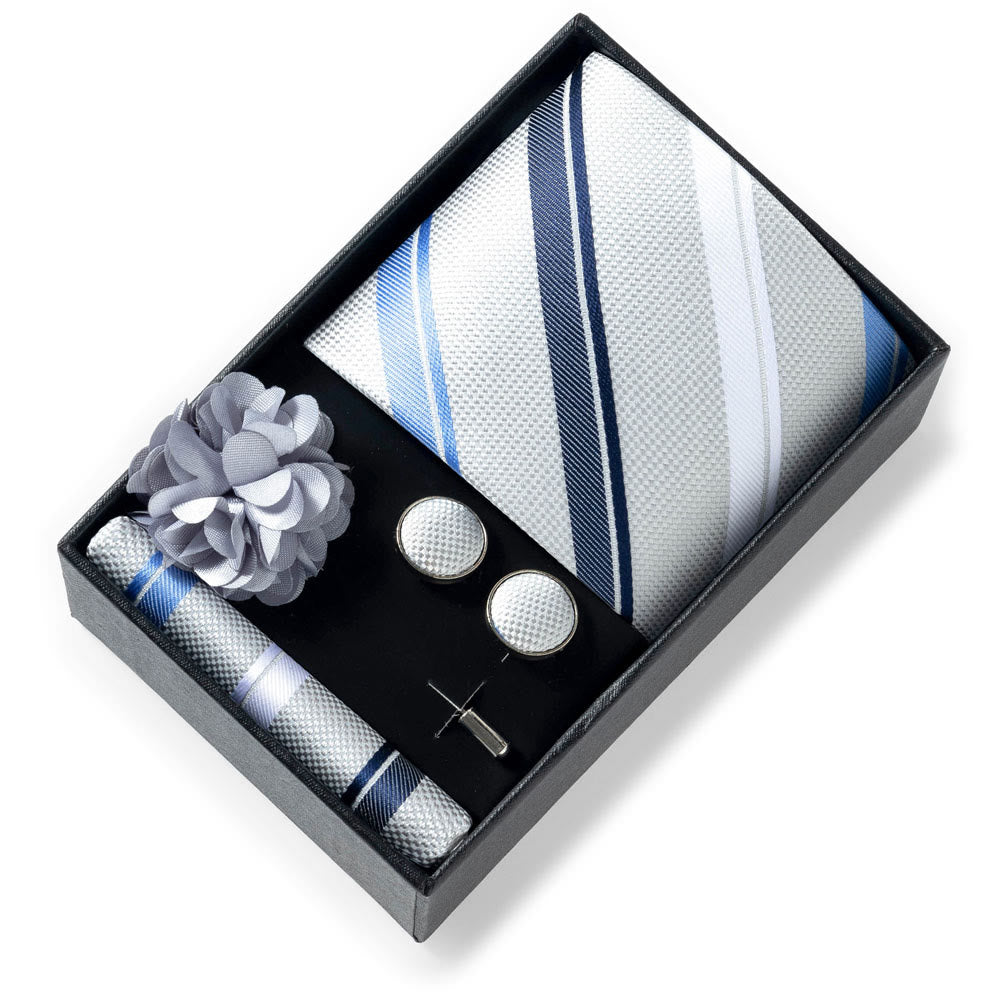 Ensemble de 4 pièces pour homme comprenant une cravate, une pochette, des boutons de manchette et une fleur de revers en tissu à motifs élégants. - Style n° 33 - image 32