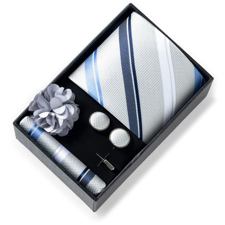Ensemble de 4 pièces pour homme comprenant une cravate, une pochette, des boutons de manchette et une fleur de revers en tissu à motifs élégants. - Style n° 33 - image 32