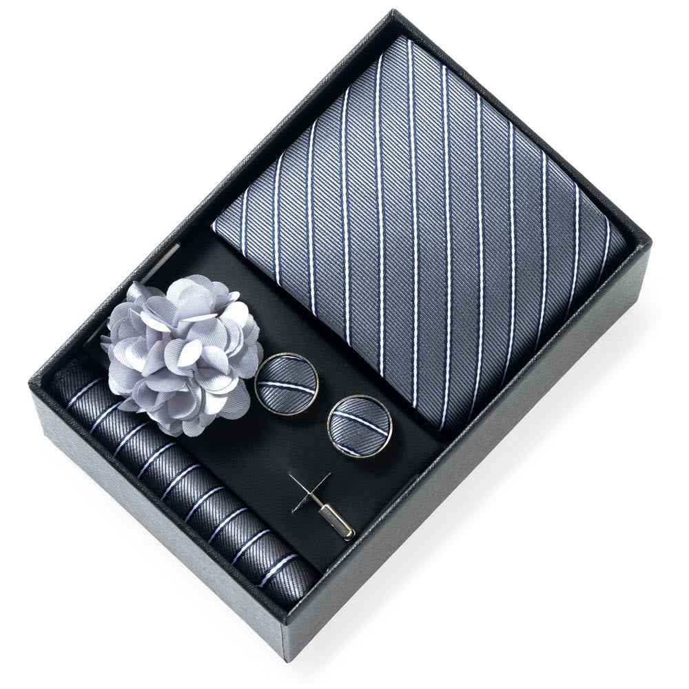 Ensemble de 4 pièces pour homme comprenant une cravate, une pochette, des boutons de manchette et une fleur de revers en tissu à motifs élégants. - Style n° 18 - image 17
