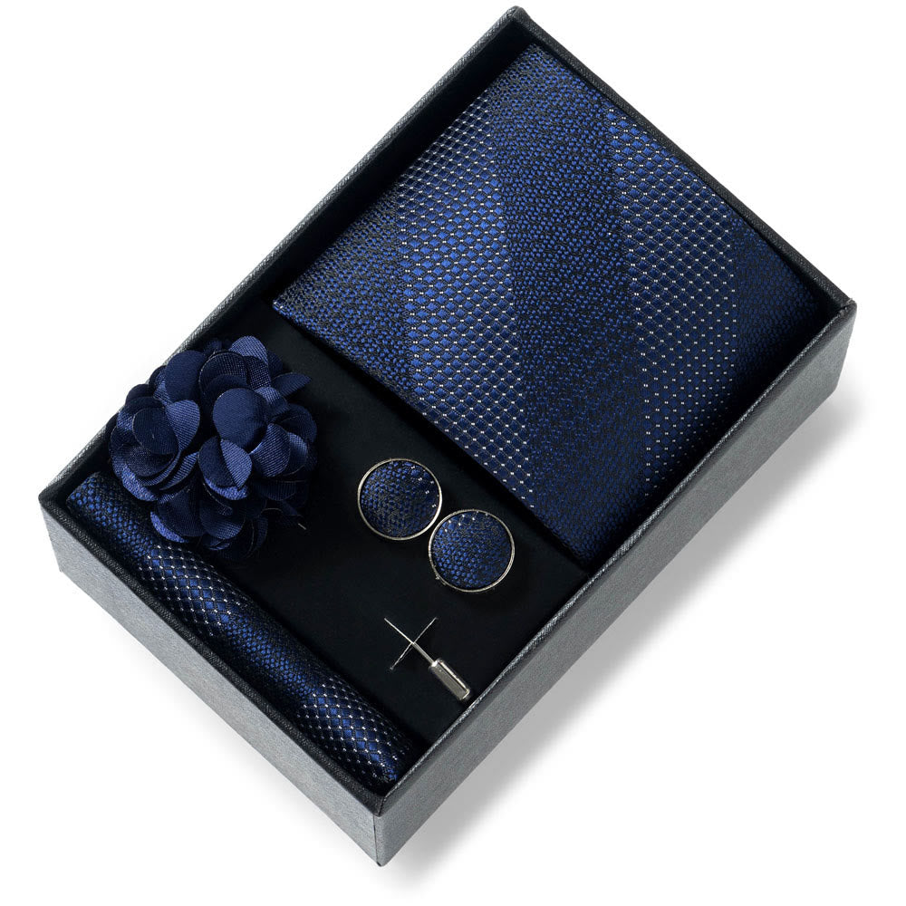 Ensemble de 4 pièces pour homme comprenant une cravate, une pochette, des boutons de manchette et une fleur de revers en tissu à motifs élégants. - Style n° 16 - image 15