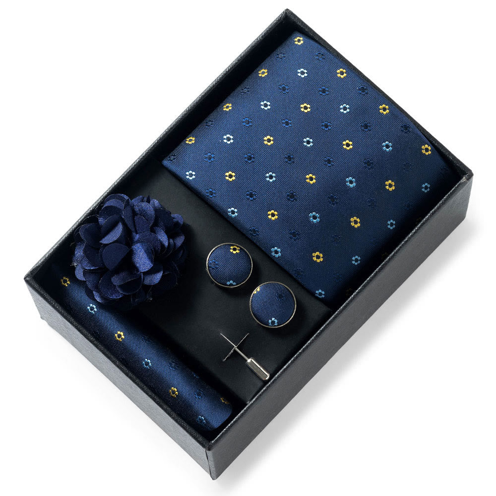 Ensemble de 4 pièces pour homme comprenant une cravate, une pochette, des boutons de manchette et une fleur de revers en tissu à motifs élégants. - Style n° 54 - image 53