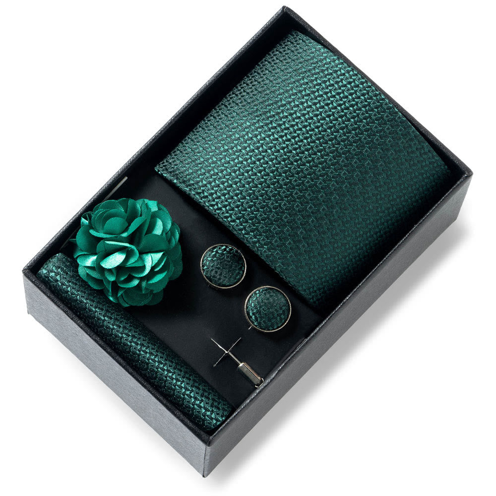 Ensemble de 4 pièces pour homme comprenant une cravate, une pochette, des boutons de manchette et une fleur de revers en tissu à motifs élégants. - Style n° 6 - image 5