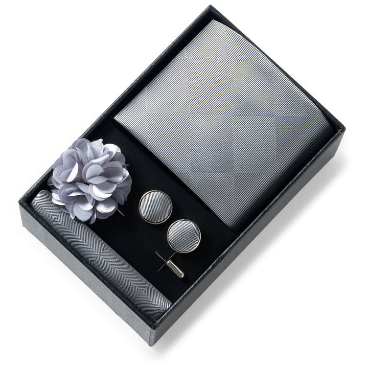 Ensemble de 4 pièces pour homme comprenant une cravate, une pochette, des boutons de manchette et une fleur de revers en tissu à motifs élégants. - Style n° 25 - image 24