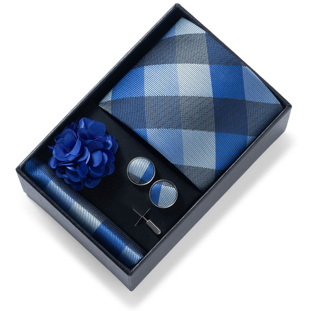 Ensemble de 4 pièces pour homme comprenant une cravate, une pochette, des boutons de manchette et une fleur de revers en tissu à motifs élégants. - Style n° 46 - image 45