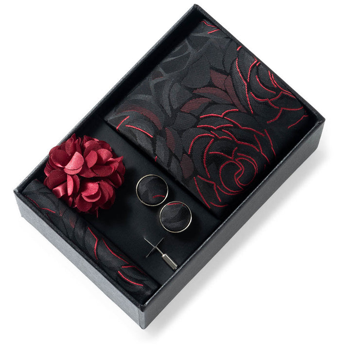 Ensemble de 4 pièces pour homme comprenant une cravate, une pochette, des boutons de manchette et une fleur de revers en tissu à motifs élégants. - Style n° 26 - image 25