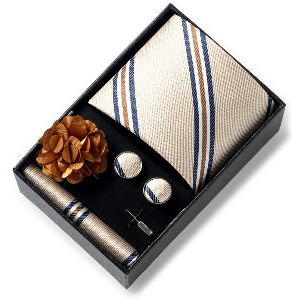 Ensemble de 4 pièces pour homme comprenant une cravate, une pochette, des boutons de manchette et une fleur de revers en tissu à motifs élégants. - Style n° 15 - image 14