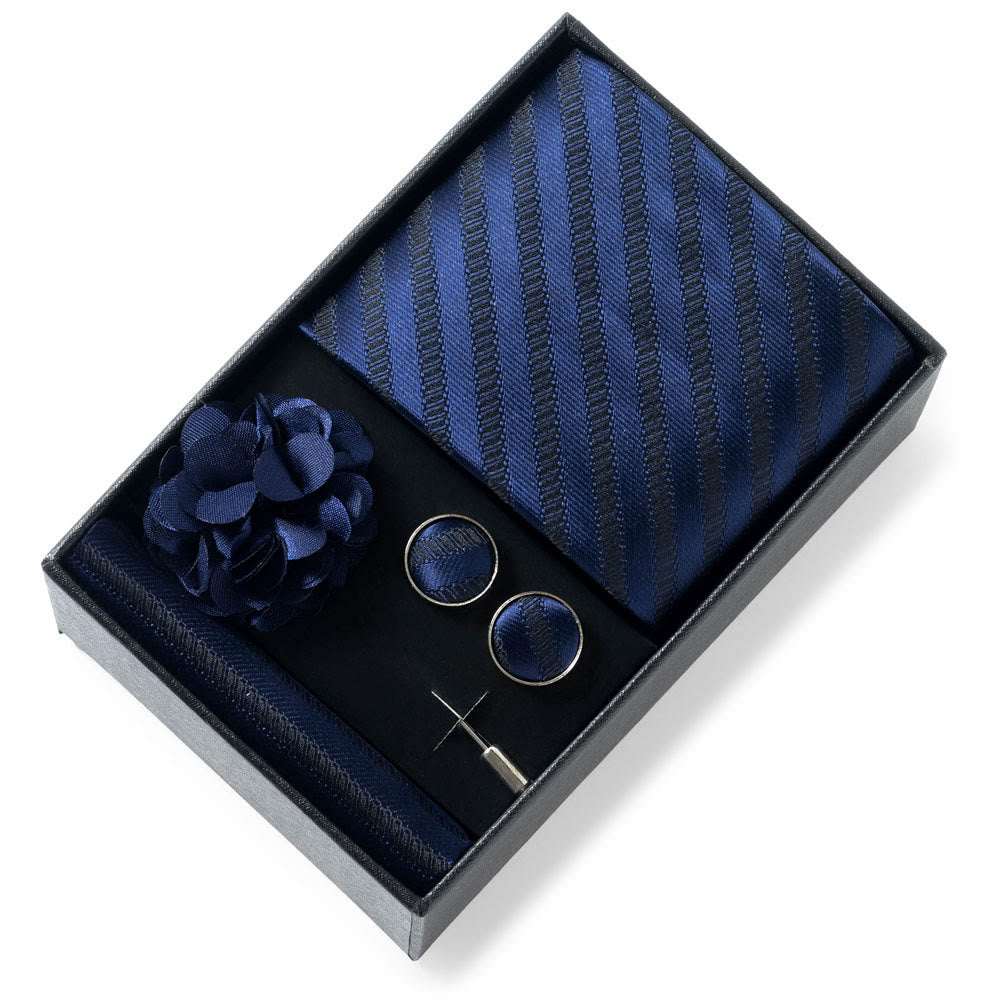 Ensemble de 4 pièces pour homme comprenant une cravate, une pochette, des boutons de manchette et une fleur de revers en tissu à motifs élégants. - Style n° 5 - image 4