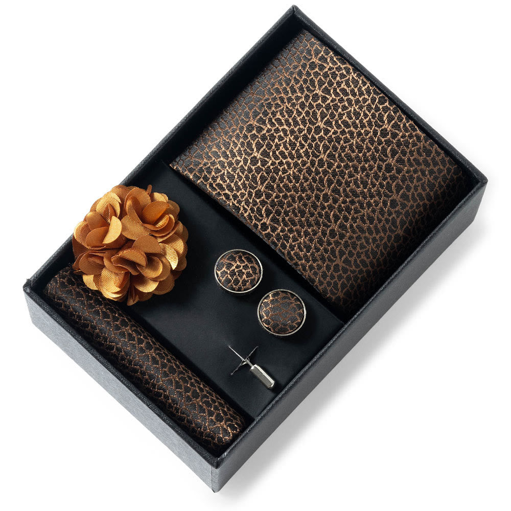 Ensemble de 4 pièces pour homme comprenant une cravate, une pochette, des boutons de manchette et une fleur de revers en tissu à motifs élégants. - Style n° 20 - image 19