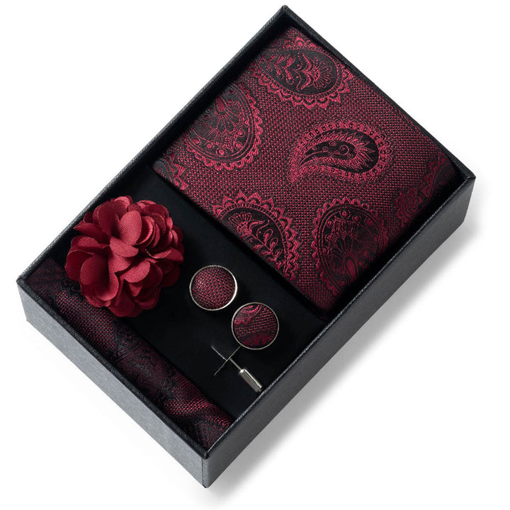 Ensemble de 4 pièces pour homme comprenant une cravate, une pochette, des boutons de manchette et une fleur de revers en tissu à motifs élégants. - Style n° 31 - image 30