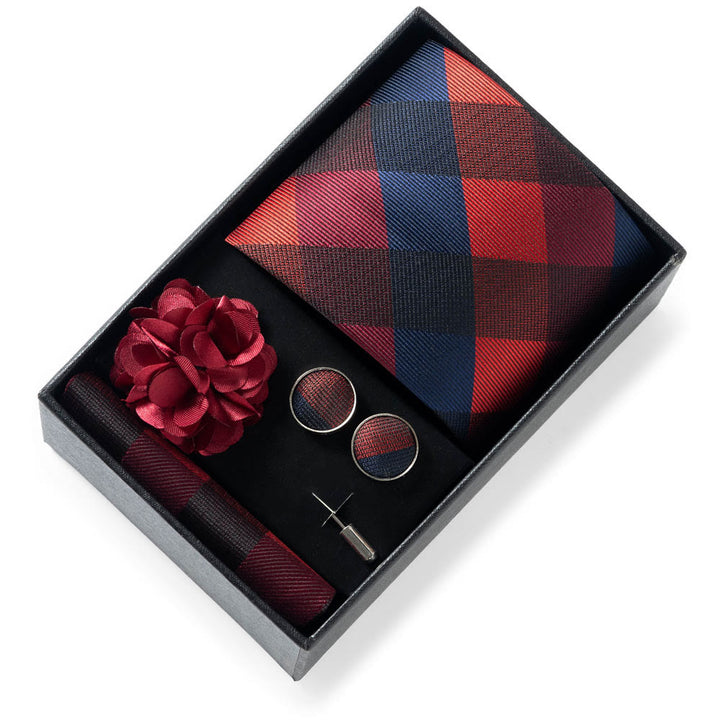 Ensemble de 4 pièces pour homme comprenant une cravate, une pochette, des boutons de manchette et une fleur de revers en tissu à motifs élégants. - Style n° 32 - image 31