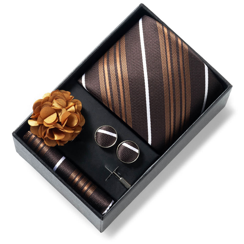 Ensemble de 4 pièces pour homme comprenant une cravate, une pochette, des boutons de manchette et une fleur de revers en tissu à motifs élégants. - Style n° 4 - image 3