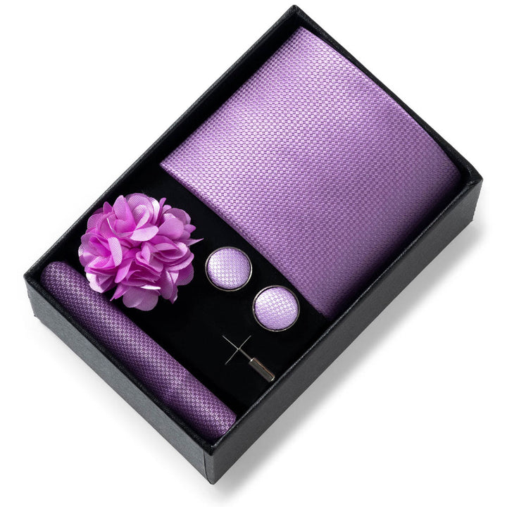 Ensemble de 4 pièces pour homme comprenant une cravate, une pochette, des boutons de manchette et une fleur de revers en tissu à motifs élégants. - Style n° 37 - image 36