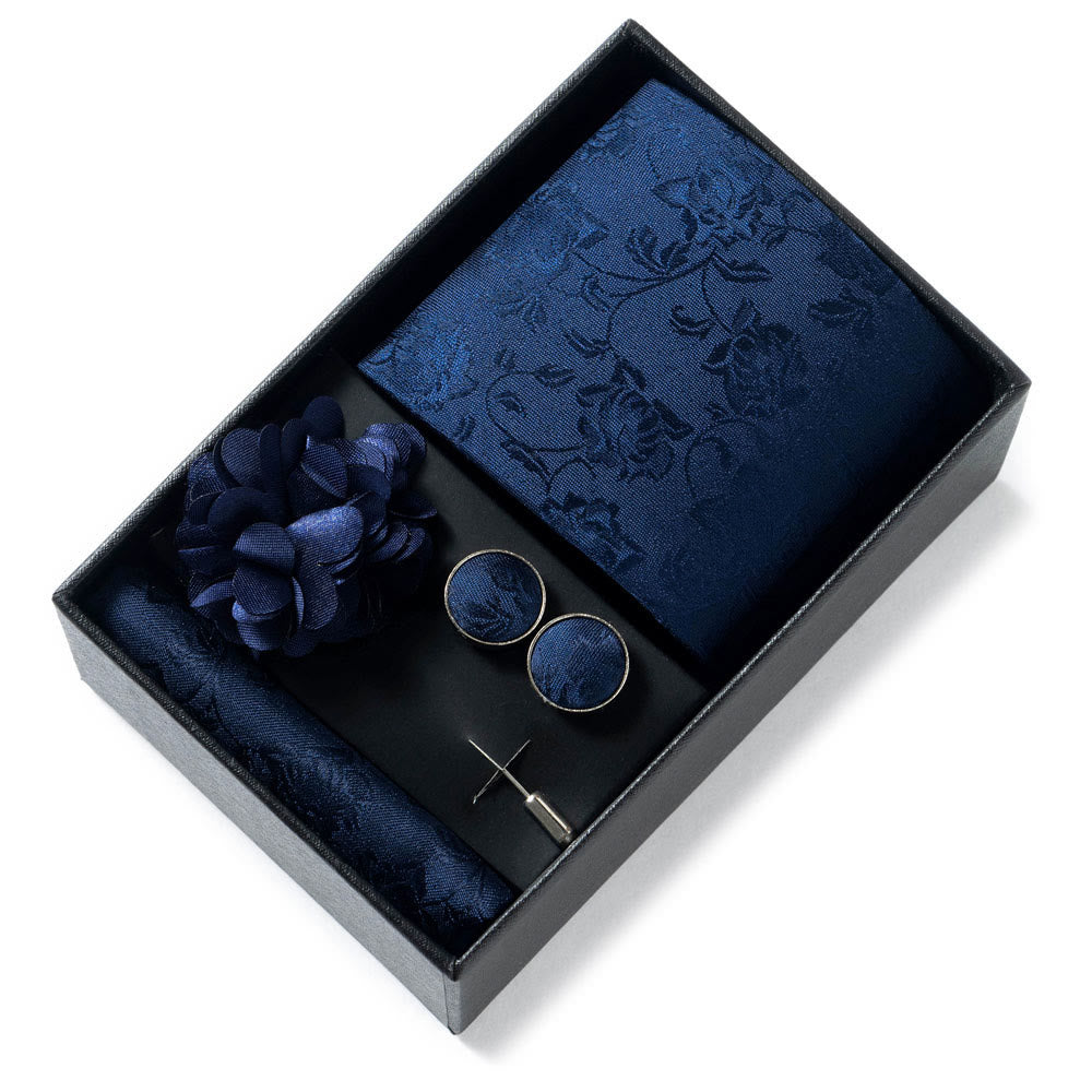 Ensemble de 4 pièces pour homme comprenant une cravate, une pochette, des boutons de manchette et une fleur de revers en tissu à motifs élégants. - Style n° 10 - image 9