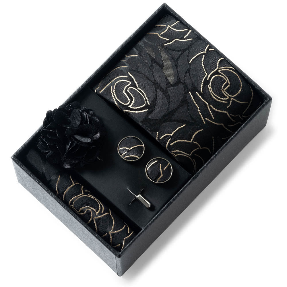 Ensemble de 4 pièces pour homme comprenant une cravate, une pochette, des boutons de manchette et une fleur de revers en tissu à motifs élégants. - Style n° 23 - image 22